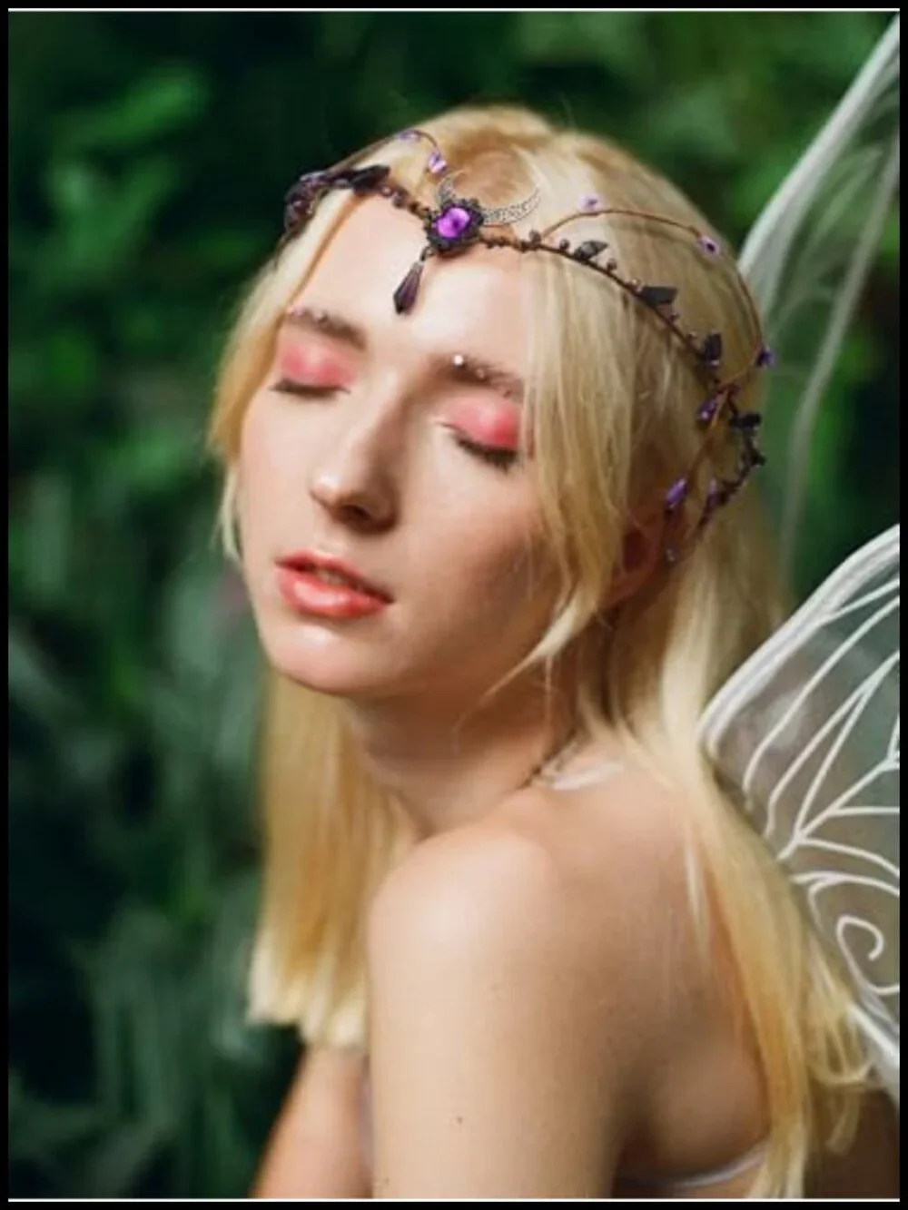 Handmade Crystal Elf Tiara with Moon and Ribbon Tie